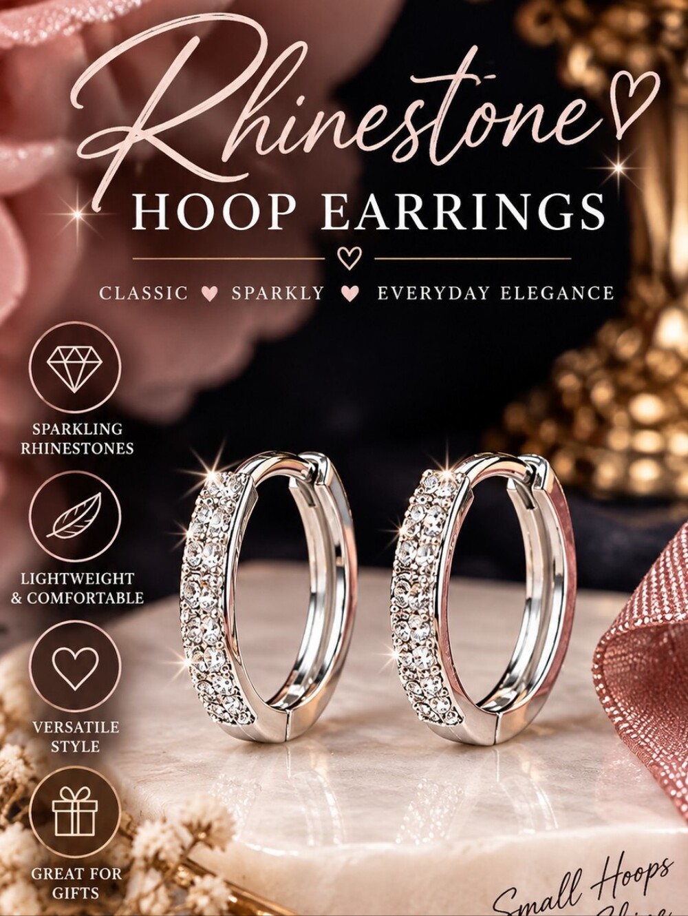 Rhinestone Hoop Earrings - Silver Sparkle!!